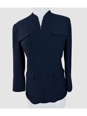 Gaultier Milano Long Sleeve Full Zip Black Crepe VTG Jacket Front Pockets Sz 8